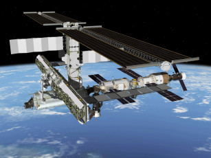 Картинка космос космические корабли станции земля станция мкс космическая международная звезды