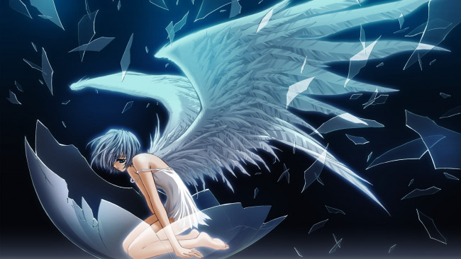 Обои картинки фото аниме, angels, demons, осколки, крылья, девушка, carnelian