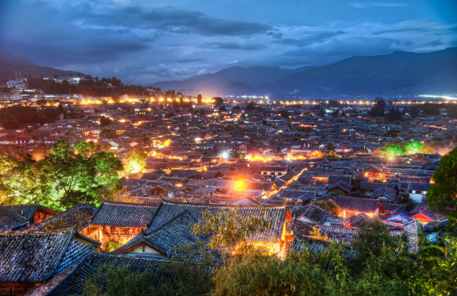 Обои картинки фото города, огни, ночного, ночь, lijiang, china