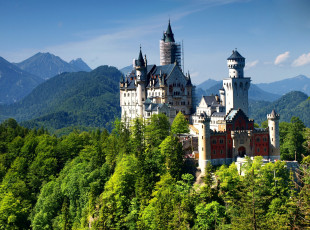 обоя города, замок нойшванштайн , германия, нойшванштайн, замок, mountain, alps, neuschwanstein, castle, bavaria, germany