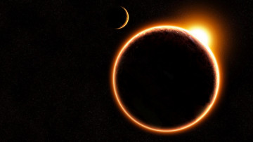 Картинка космос арт спутник солнце луна планета затмение звезды