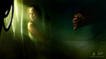 Картинка zsolt+kosa фэнтези красавицы+и+чудовища девушка арт лицо взгляд пасть монстр существо оружие