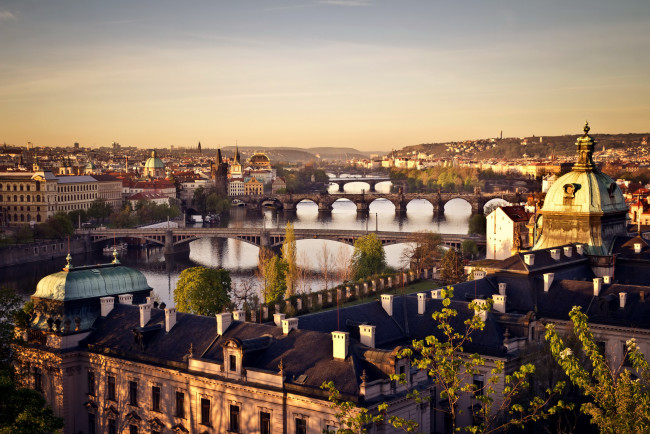 Обои картинки фото города, прага , Чехия, мосты, река, прага, здания, дома, панорама, столица