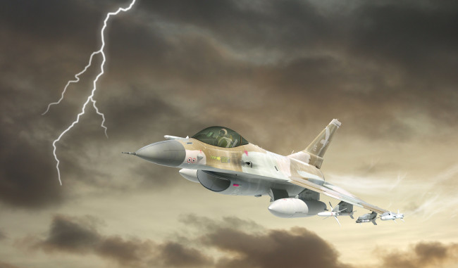 Обои картинки фото авиация, 3д, рисованые, v-graphic, молния, облака, полет, самолет