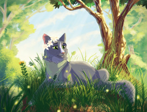 Картинка рисованное животные +коты дерево кот