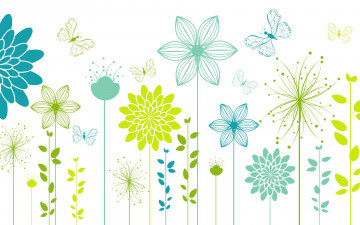 обоя векторная графика, цветы , flowers, цветы, бабочки