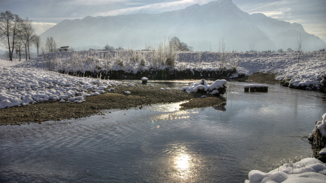 Обои картинки фото природа, реки, озера, снег, река