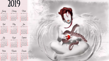 обоя календари, фэнтези, змея, яблоко, девушка