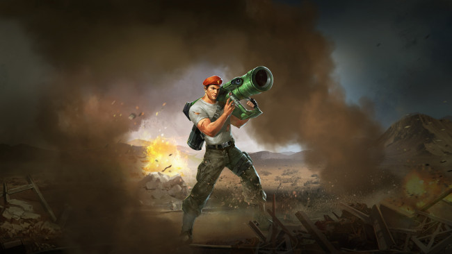 Обои картинки фото видео игры, battalion wars, мужчина, фон, берет, оружие