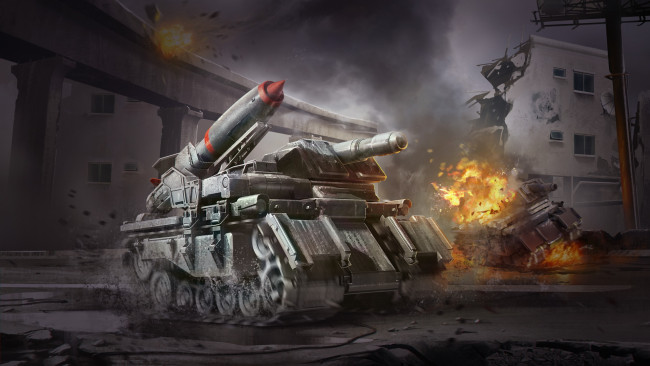 Обои картинки фото видео игры, battalion wars, танк, фон, ракета
