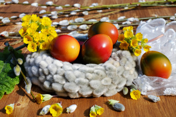 Картинка праздничные пасха яйца цветы верба