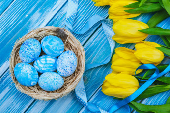 Картинка праздничные пасха гнездо яйца тюльпаны