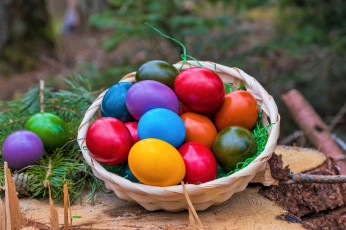 Картинка праздничные пасха корзина яйца хвоя