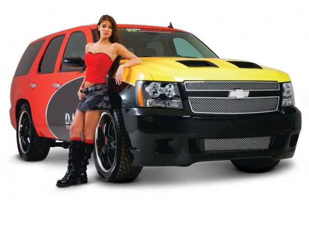 Обои картинки фото chevy, tahoe, 2007, автомобили, авто, девушками