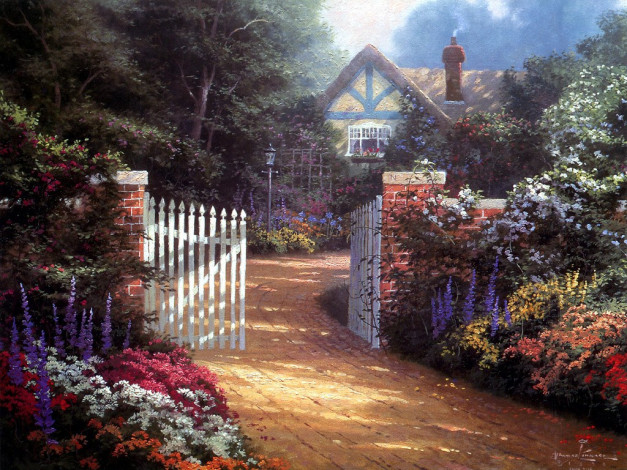 Обои картинки фото thomas, kinkade, рисованные, природа