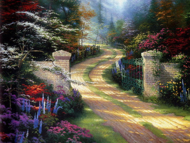 Обои картинки фото thomas, kinkade, рисованные, природа