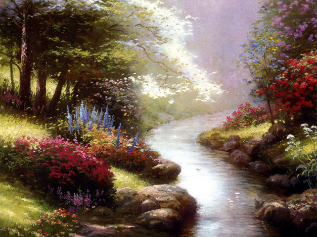 Обои картинки фото thomas, kinkade, рисованные, природа