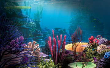 обоя 3д, графика, sea, undersea, море, кораллы, океан, дно