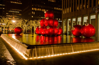 обоя праздничные, новогодние, пейзажи, нью-йорк, гигантские, шары