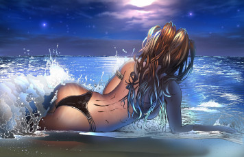 Картинка рисованные люди девушка море пляж