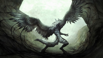 Картинка фэнтези существа волк крылья