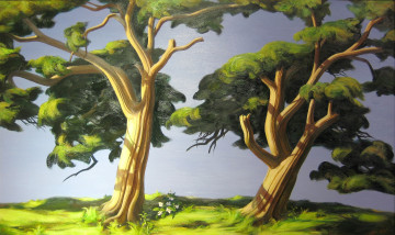 Картинка рисованные природа деревья лето