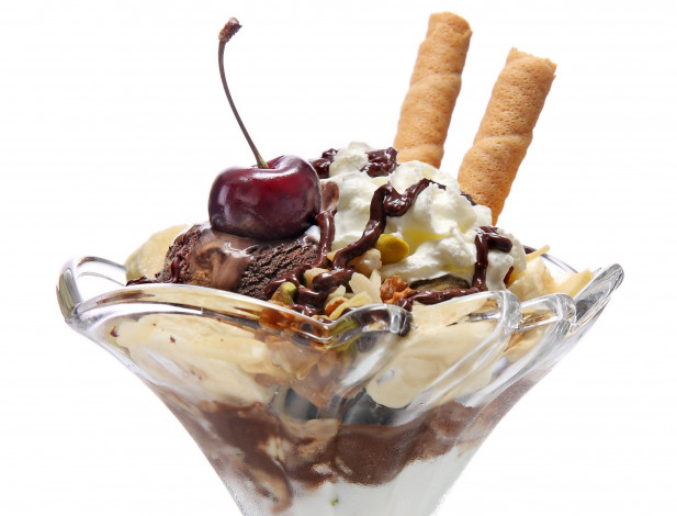 Обои картинки фото vanilla, $unday, еда, мороженое, десерты, вишенка, мороженное, трубочки