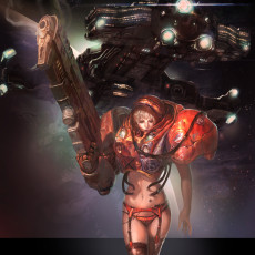 Картинка фэнтези роботы +киборги +механизмы механизмы ночь оружие арт девушка очки воин дымок