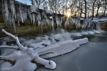 Картинка природа зима снег сосульки уступ лёд