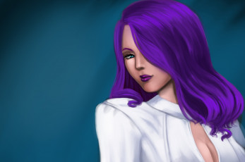 Картинка рисованные люди фиолетовые волосы лицо девушка фон блузка взгляд