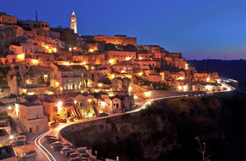 Картинка матера+италия города -+огни+ночного+города огни ночь italy matera италия матера дома