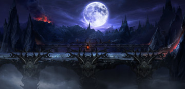 Картинка видео+игры mortal+kombat арт луна вулкан пейзаж ночь mortal kombat замок скалы мост