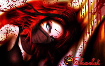 Картинка видео+игры mortal+kombat девушка зеленые глаза игра арт красные волосы взгляд skarlet кровь маска