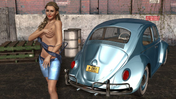 Картинка автомобили 3d+car&girl шорты автомобиль взгляд девушка фон