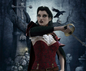 Картинка 3д+графика ужас+ horror вампир фон взгляд девушка