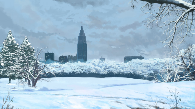 Обои картинки фото аниме, зима,  новый год,  рождество, снег, город