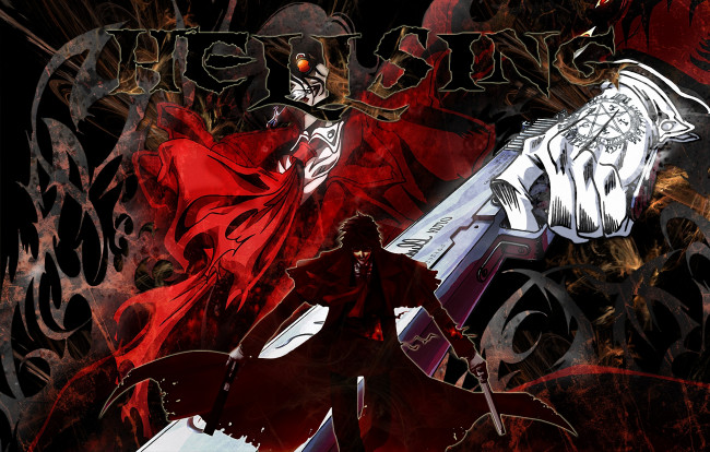 Обои картинки фото аниме, hellsing, шакал, пистолет, оружие, vampire, алукард, вампир, дракула, alucard, dracula