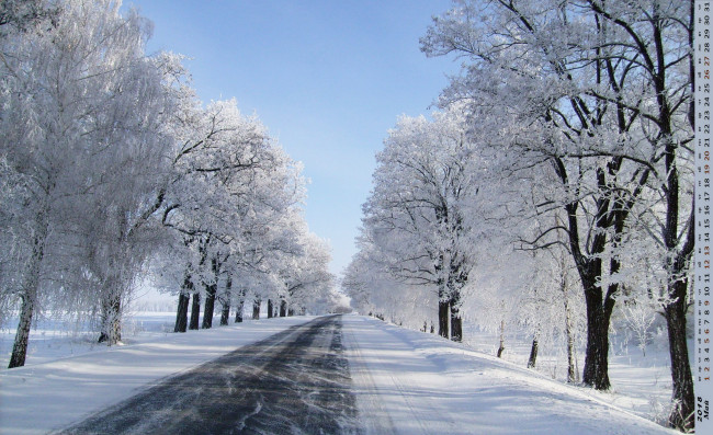 Обои картинки фото календари, природа, снег, дорога, деревья