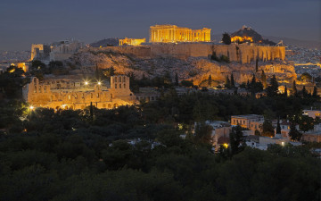 обоя города, афины , греция, вечер, панорама