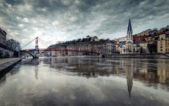 Обои картинки фото города, лион , франция, мост, собор, река