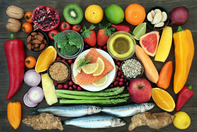 Обои картинки фото еда, разное, ягоды, овощи, фрукты, орехи, рыба