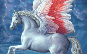 Картинка фэнтези пегасы пегас конь крылья молнии