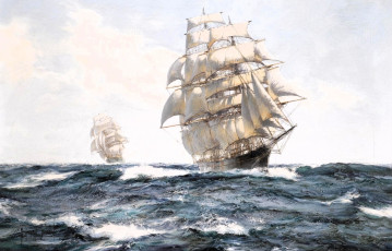 Картинка рисованное montague+dawson корабли парусники море