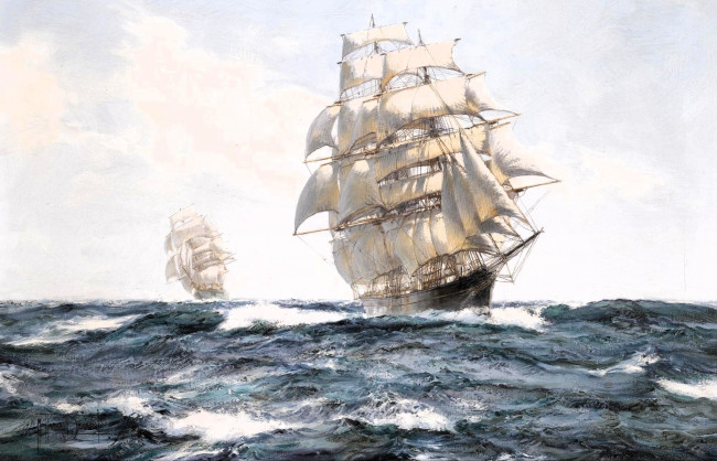 Обои картинки фото рисованное, montague dawson, корабли, парусники, море