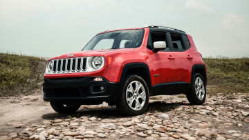обоя jeep renegade, автомобили, jeep, красный, галька, луг