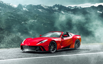 обоя ferrari 812 gts n largo, автомобили, ferrari, красный, горы, туман, дорога