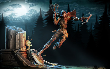 Картинка видео игры diablo iii на демонов охотник demon hunter 3 броня оружие арбалет скелет руины щит меч