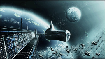 Картинка 3д графика fantasy фантазия планета земля звездолёт