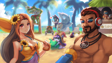 Картинка видео+игры league+of+legends lulu ahri парни девушки dakun87 art лисица жест улыбка взгляд море пляж graves singed renekton veigar irelia teemo