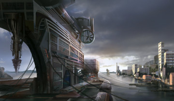 Картинка фэнтези корабли город мир иной будущее корабль порт